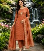 Beautiful rust kurti with plazzo and dupatta