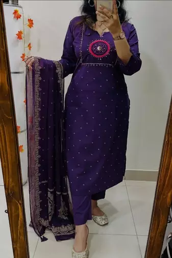 Beautiful purple kurti with plazzo and dupatta