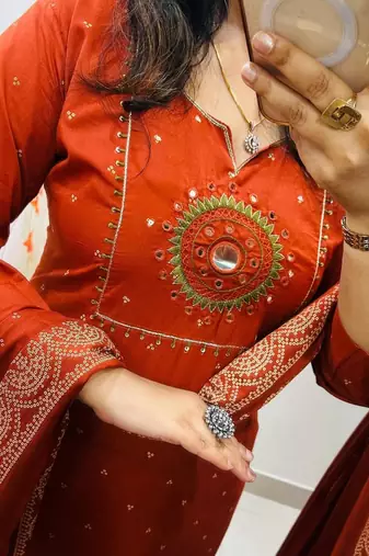 Beautiful rust kurti with plazzo and dupatta