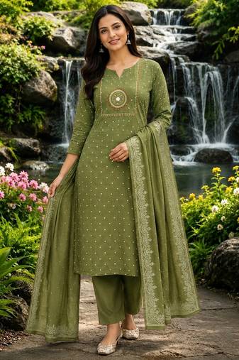 Beautiful green kurti with plazzo and dupatta