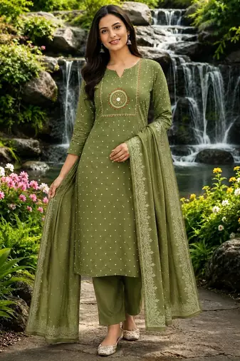 Beautiful green kurti with plazzo and dupatta