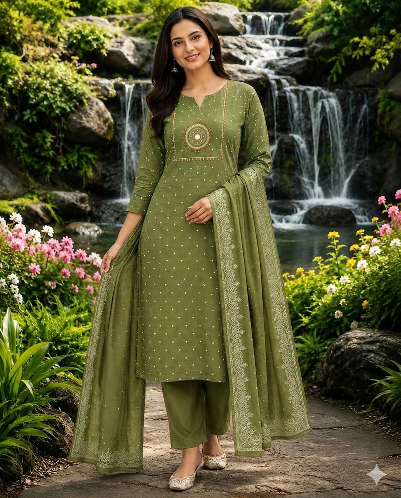 Beautiful green kurti with plazzo and dupatta
