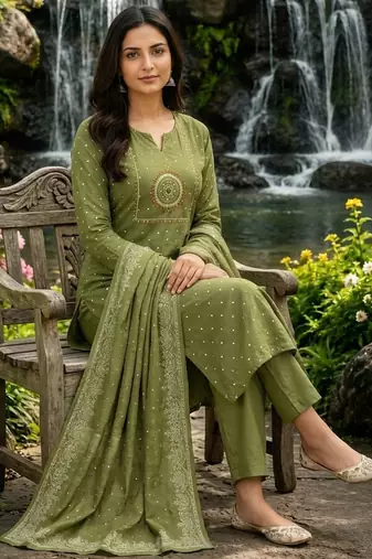 Beautiful green kurti with plazzo and dupatta