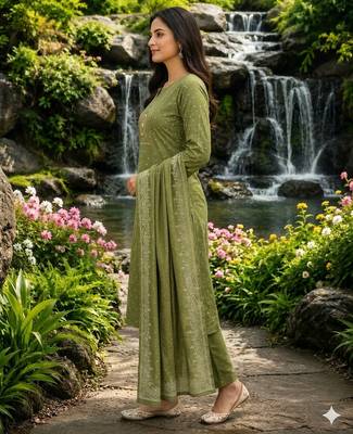 Beautiful green kurti with plazzo and dupatta 3