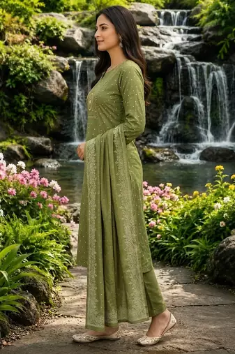 Beautiful green kurti with plazzo and dupatta