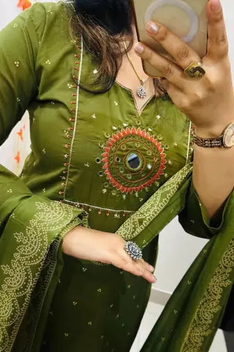 Beautiful green kurti with plazzo and dupatta