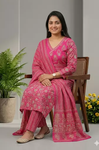 Beautiful pink printed kurta set
