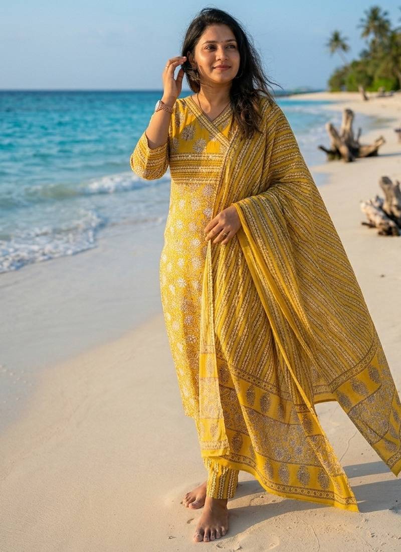 Beautiful yellow printed kurta set