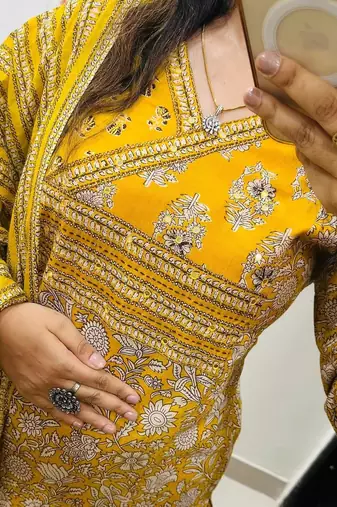 Beautiful yellow printed kurta set