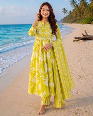Beautiful mustard anarkali kurta set 1