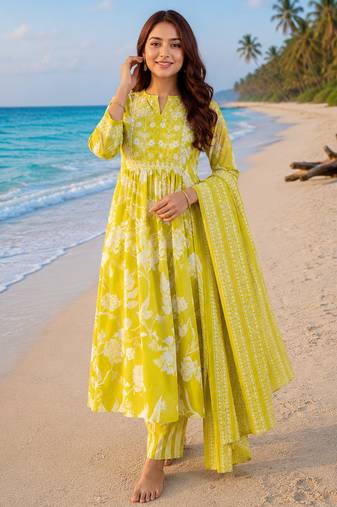 Beautiful mustard anarkali kurta set