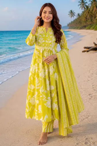 Beautiful mustard anarkali kurta set