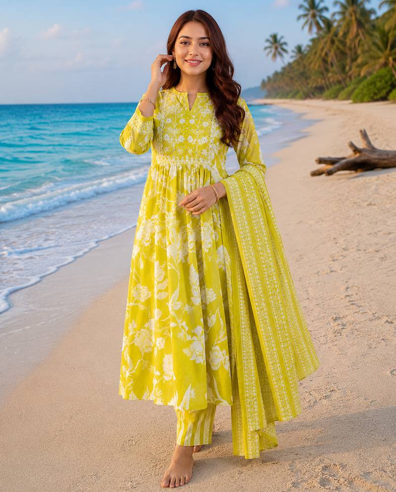 Beautiful mustard anarkali kurta set