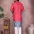 Red geometric print sequin silk kurta pyjama set for men |designer kurta