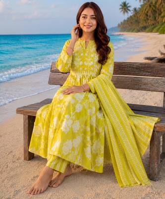 Beautiful mustard anarkali kurta set 2