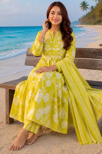Beautiful mustard anarkali kurta set