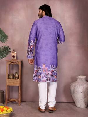 Purple geometric print sequin silk kurta pyjama set for men |designer kurta 4