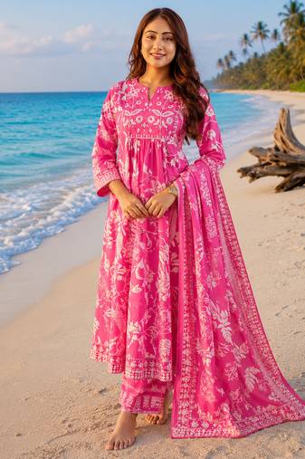 Beautiful pink anarkali kurta set