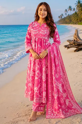 Beautiful pink anarkali kurta set