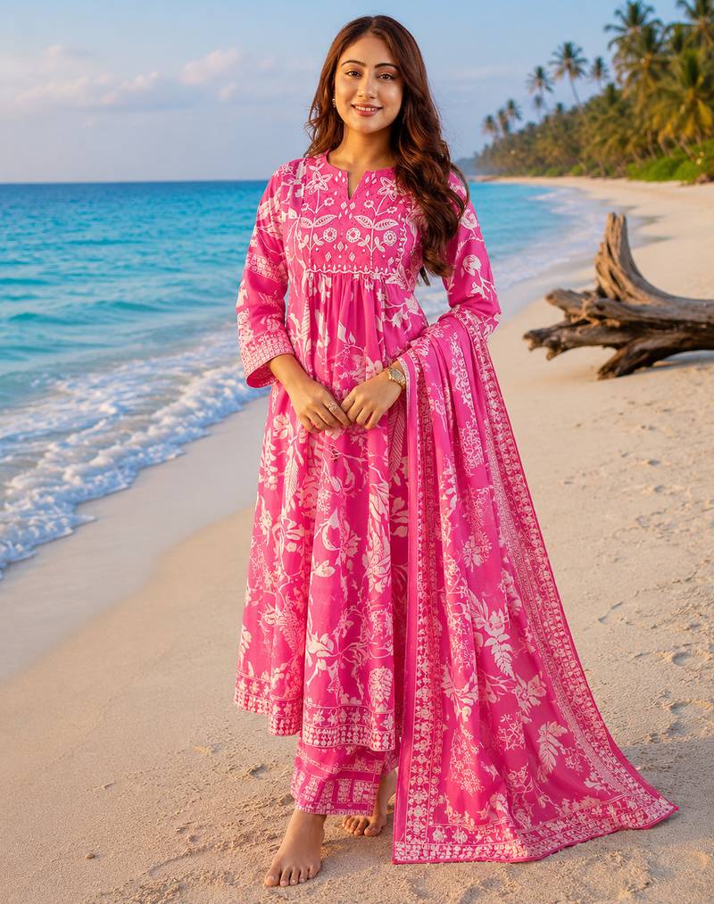 Beautiful pink anarkali kurta set