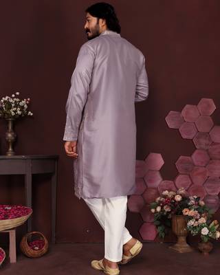 Pink floral sequin silk kurta pyjama set for men |designer kurta 4