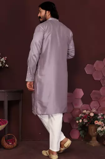 Pink floral sequin silk kurta pyjama set for men |designer kurta
