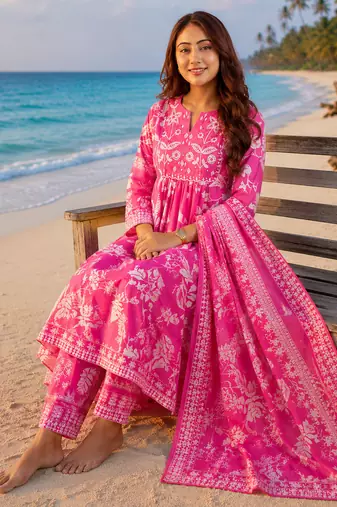 Beautiful pink anarkali kurta set