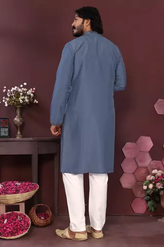 Grey geometric sequin silk kurta pyjama set for men |designer kurta