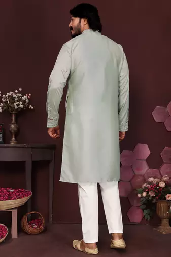 Green floral sequin silk kurta pyjama set for men |designer kurta
