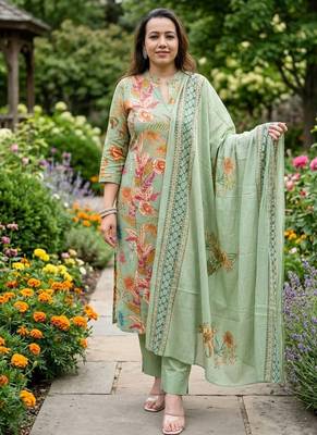 Beautiful printed kurta with pant and dupatta 1