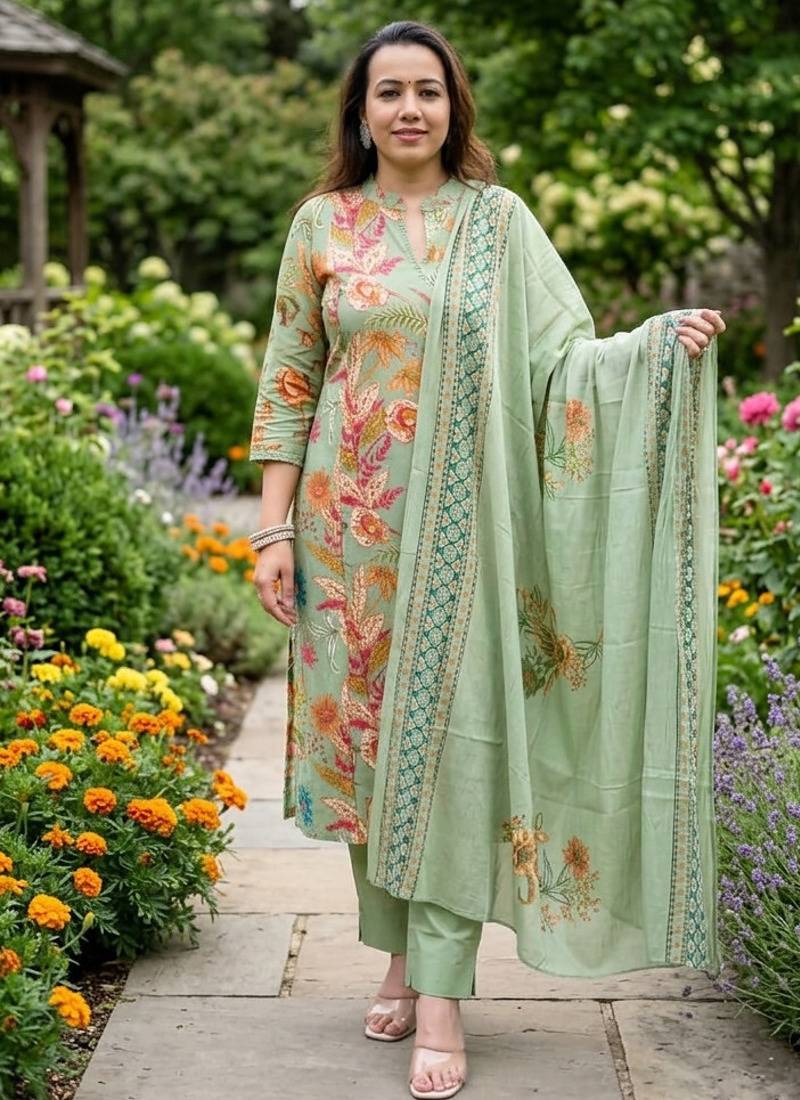 Beautiful printed kurta with pant and dupatta