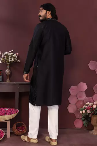 Black geometric sequin silk kurta pyjama set for men |designer kurta