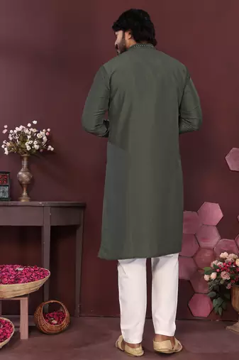 Green geometric sequin silk kurta pyjama set for men |designer kurta
