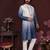 Blue floral sequin silk kurta pyjama set for men |designer kurta