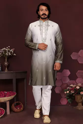 Brown floral sequin silk kurta pyjama set for men |designer kurta
