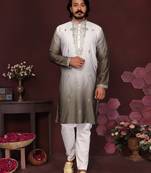Brown floral sequin silk kurta pyjama set for men |designer kurta