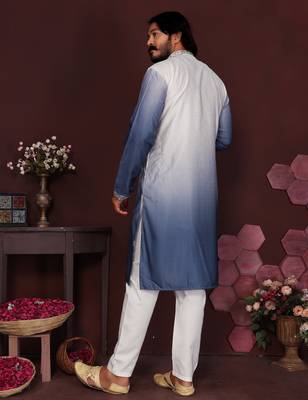 Blue floral sequin silk kurta pyjama set for men |designer kurta 4