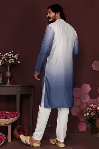 Blue floral sequin silk kurta pyjama set for men |designer kurta