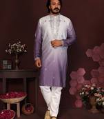 Purple floral sequin silk kurta pyjama set for men | designer kurta