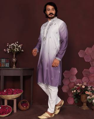 Purple floral sequin silk kurta pyjama set for men | designer kurta 3