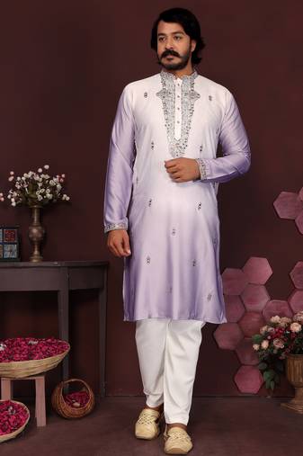 Lavender floral sequin silk kurta pyjama set for men |designer kurta