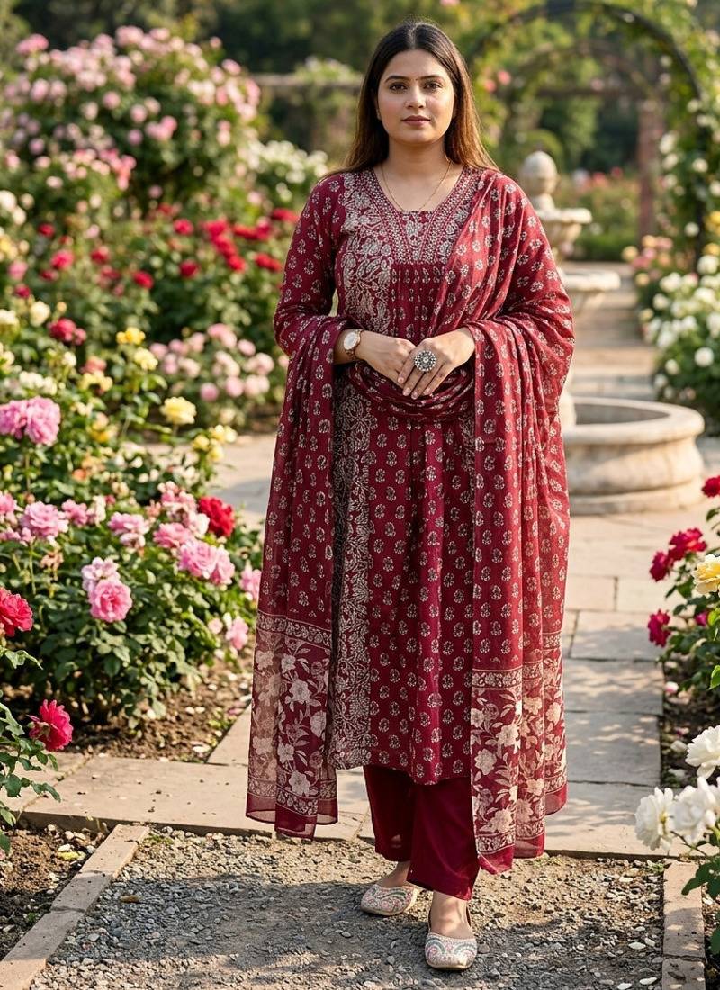 Beautiful anarkali kurta pant and dupatta set