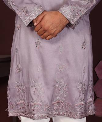 Pink floral sequin silk kurta pyjama set for men |designer kurta 5