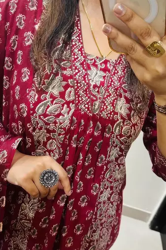 Beautiful anarkali kurta pant and dupatta set