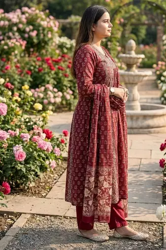 Beautiful anarkali kurta pant and dupatta set