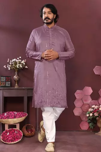 Pink geometric sequin silk kurta pyjama set for men |designer kurta
