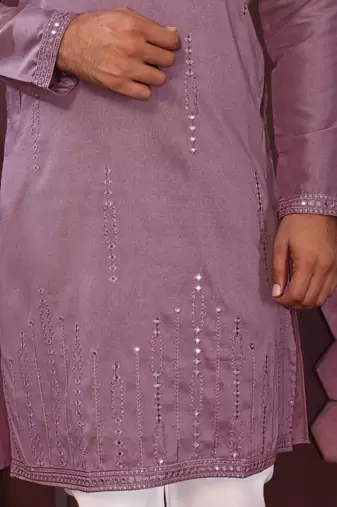 Pink geometric sequin silk kurta pyjama set for men |designer kurta