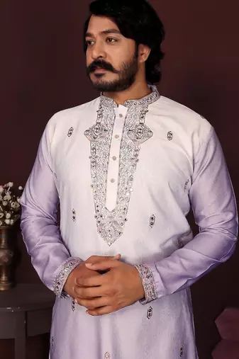 Lavender floral sequin silk kurta pyjama set for men |designer kurta