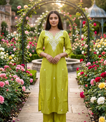 Beautiful yellow embroidered cotton cord set