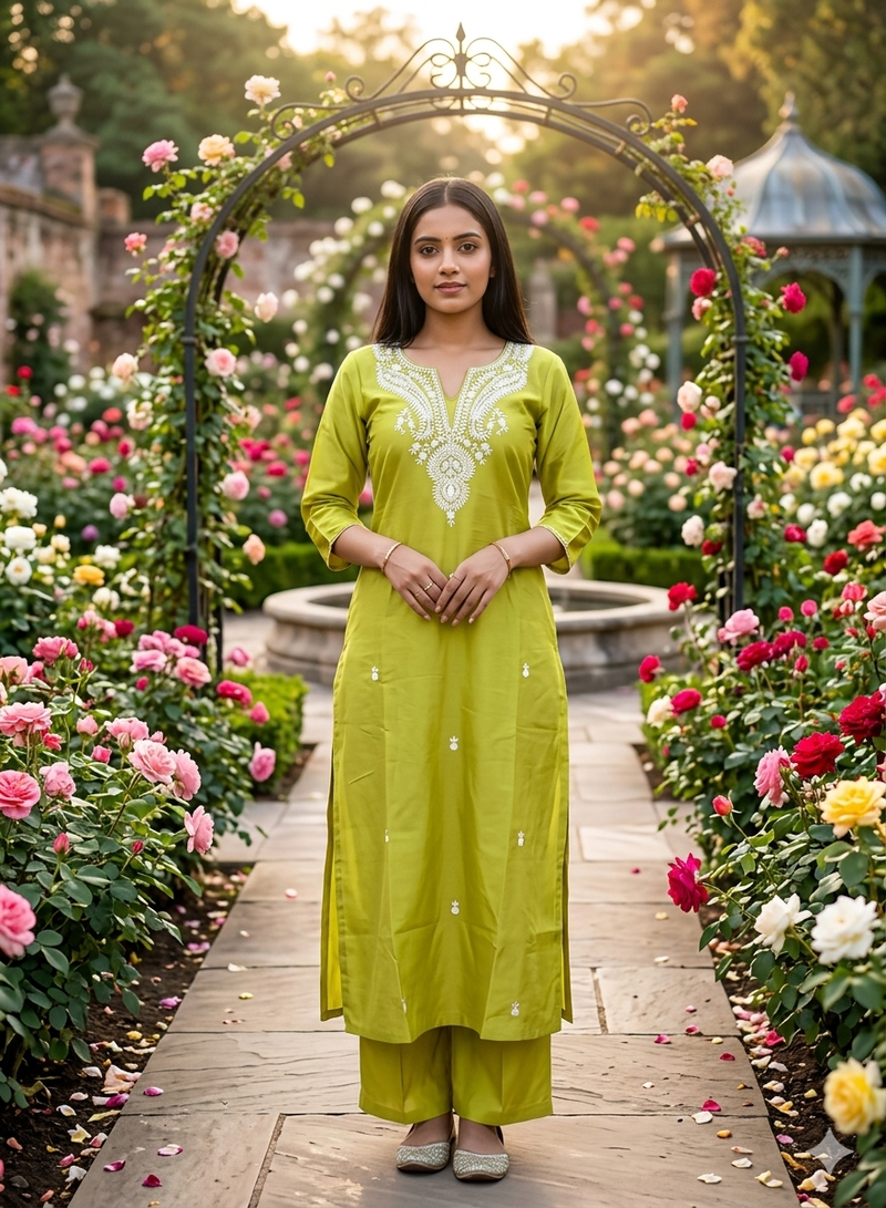 Beautiful yellow embroidered cotton cord set
